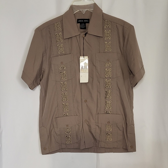 Oscar Kids NWT Boys Brown Short Sleeve Button Up Shirt Size Medium (8) - Picture 3 of 6